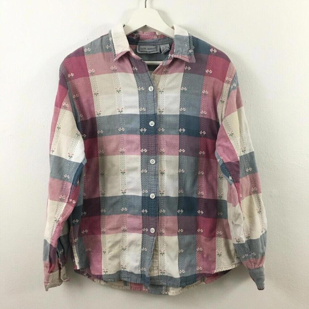 Jane Ashley Women’s Plaid Button Down Long Sleeve Shirt Size S